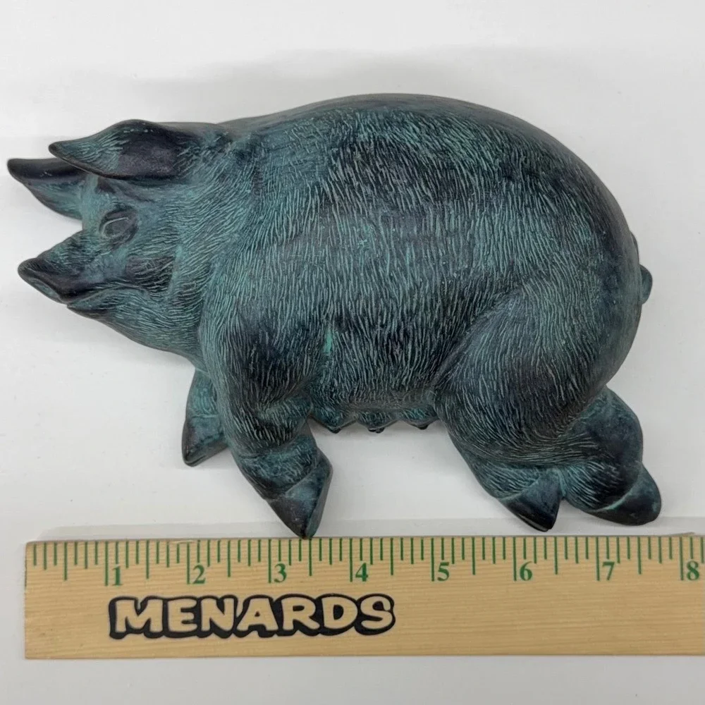 Vintage Style Verdigris Faux Bronze Pig Figurines Set‎ of 2 Farmhouse Decor Teal